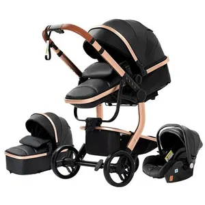 Non communiqué Poussette 3 en 1 Bébé Combinée Siège-Auto Nacelle Trio Réversible cuir pu Roues increvables Canne noir