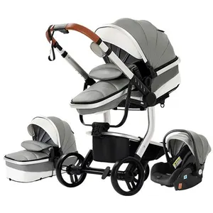 Non communiqué Poussette 3 en 1 Bébé Combinée Siège-Auto Nacelle Trio Réversible cuir pu Roues increvables Canne.gris