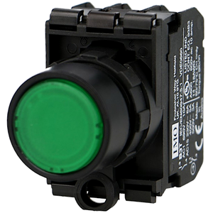 Bouton poussoir lumineux vert complet IMO Ø22mm, 1NO+1NC, LED 230V BIS...
