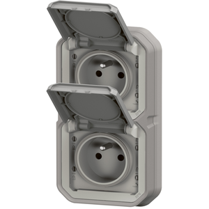 Prise de courant double vertical 16A 2P+T Legrand Plexo  grise encastr...