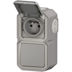 Interrupteur va-et-vient + prise Legrand Plexo gris complet 069914L pas cher