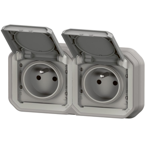 Prise de courant double horizontal 16A 2P+T Legrand Plexo  grise encas...