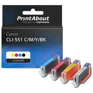 Comparateur de prix : PrintAbout Cartouche compatible Canon CLI-551 C/M/Y/BK - 4 couleurs - Multipack