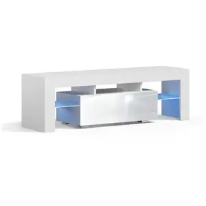Dusine Meuble TV SPIDER à LED en Blanc MAT avec porte Blanc Laqué 130 cm pas cher