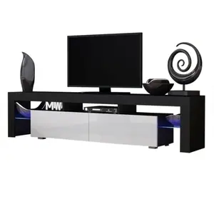 Dusine Meuble TV SPIDER BIG à LED en Noir MAT avec portes Blanc Laqué 200 cm pas cher