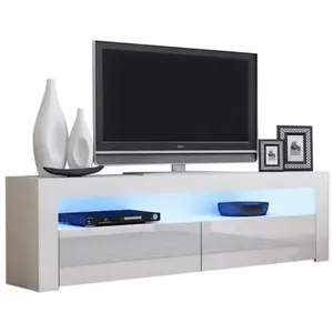 Dusine Meuble TV Savelli LED Blanc MAT et portes Blanc laqué 157 cm pas cher
