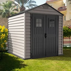 Duramax StoreMax PLUS 7 x 7 (4.44 m²) Abri de jardin en plastique avec plancher en plastique robuste et fenêtres fixes sur les portes, structure de toit en métal robuste, Gris foncé/ Adobe pas cher
