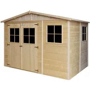 Comparateur de prix : TIMBELA M334 Abri de Jardin en Bois Naturel - H226x318x220 cm / 6 m²