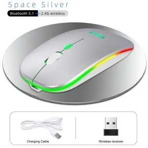 Souris 1600DPI Bluetooth Sans fil Mode double Rechargeable Muet-argent pas cher