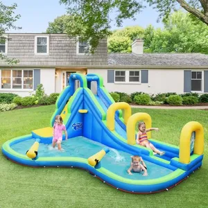 COSTWAY 7 en 1 Château Gonflable pour 4 Enfants de 3 à 10 Ans avec Toboggan Aquatique et Aire de