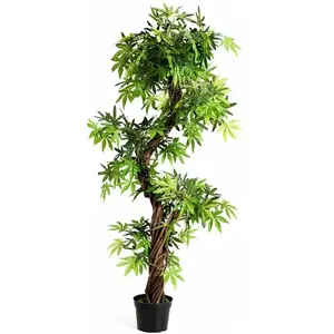 GOPLUS Plante Artificielle en Pot Hauteur 160CM, Art Floral Faux Bonsaï Décoration en Plastique, Décorations Intérieur Extérieur pas cher