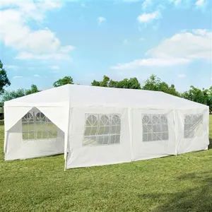 COSTWAY tonnelle de réception blanc 3x9m inclut 6 murs amovibles avec fenêtre sur côté pour fête, barbecue, mariage pas cher