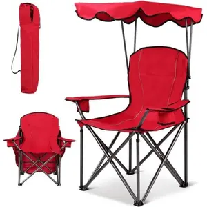 COSTWAY Chaise de Camping Pliante avec Accoudoirs, Pare-soleil, Porte-...