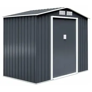Goplus - Abri de Jardin en Metal avec Portes - Cabane à Outils(2,71m²,avec base,Gris - Toit traditionnel) pas cher