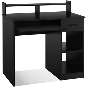 GIANTEX Bureau d'ordinateur, bureau d'ecriture avec tiroir de rangement et 2 etagères, plateau à clavier coulissant pas cher