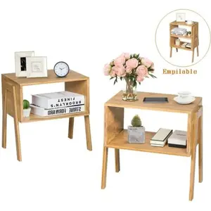 COSTWAY Lot de 2 table de chevettable d'appoint avec fonction superposable-bambou 100% naturel pour salon, chambre 43 x 29 x 42cm pas cher