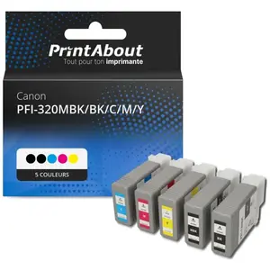 Comparateur de prix : PrintAbout Cartouche compatible Canon PFI-320MBK/BK/C/M/Y - 5 couleurs...