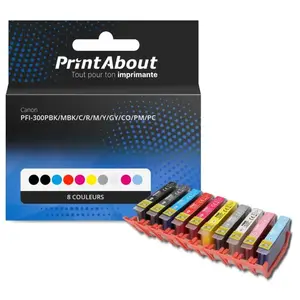 Comparateur de prix : PrintAbout Cartouche compatible Canon PFI-300PBK/MBK/C/R/M/Y/G - 8 couleurs - Multipack