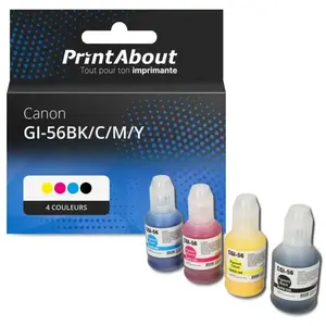 Comparateur de prix : PrintAbout Cartouche compatible Canon GI-56BK/C/M/Y - 4 couleurs - Multipack