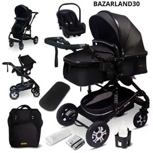 GAGADUMI BAZARLAND30.Poussette 3 en 1 set complet avec siège auto -- Poussette combinée - pneus pleins - Sac à langer. Noir pas cher