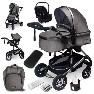GAGADUMI BAZARLAND30.Poussette 3 en 1 set complet avec siège auto -- Poussette combinée - pneus pleins - Sac à langer. Gris