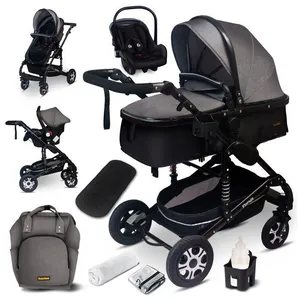 GAGADUMI BAZARLAND30.Poussette 3 en 1 set complet avec siège auto -- Poussette combinée - pneus pleins - Sac à langer. Gris/noir
