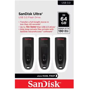 Comparateur de prix : SanDisk 64 Go Ultra Clé USB 3.0 , jusqu'à 130 Mo/s, paquet de trois, Noir