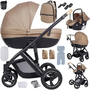 Poussette 3 en 1 bébé avec nacelle pliable roues tout-terrain système de voyage accessoires et protection pluie inclus