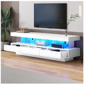 NECHE Yoleo - Meuble tv Blanc Brillant 160L x 38l x 50,5H cm avec écla... pas cher