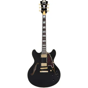 D'angelico Excel Dc Stopbar Solid Black Guitare Hollow Body Avec ÉtuiVendu parwoodbrass