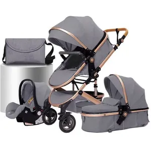 P O S BAZARLAND30.Poussette 3 en 1 Bébé Combinée Siège-Auto Nacelle Trio Réversible Réglable Haute Qualité Roues increvables Canne gris.Vendu parcdiscount