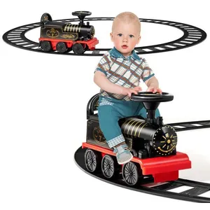 Train Electrique pour Enfants - COSTWAY - Noir - Rail 220cm - Musical ... pas cher
