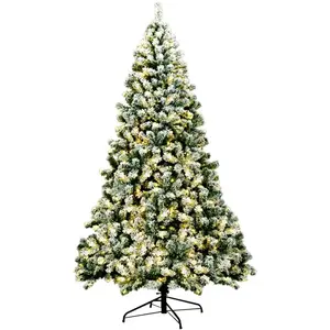 Giantex Sapin lumineux artificiel à charnière floquée 1346 branches 230cm pas cher