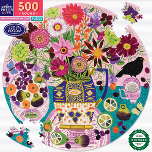 Eeboo Puzzle 500 pièces Rond : Fruits et Fleurs, Nature morte pas cher