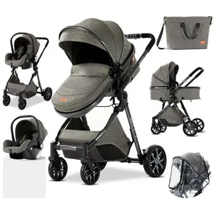 LUXCAR Poussette 3 en 1 Bébé Combinée Siège-Auto Landau Nacelle Réglable Sac à Langer Haute Qualité Poussette Canne Gris Profond