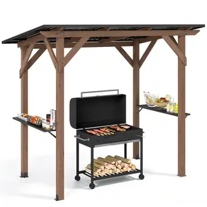 CostwayAbri Barbecue en Bois Cèdre Tonnelle de Jardin pour Grill avec ... pas cher