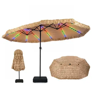 CostwayParasol de Plage Tropical Lumineux en Paille 4,5x2,7m Parasol D... pas cher