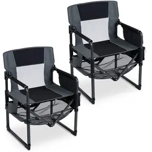 CostwayLot de 2 Chaises Pliante Camping avec Porte-gobelet Poche Latérale Ouvre-bouteille Chaise de Plage Légère Portable Charge 150 kg Noir