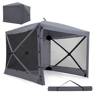 CostwayTonnelle de Jardin Pliante Pergola avec Parois Amovibles Piquets & Cordes à Vent Tente Imperméable Portable 240 x 240 x 220 cm Gris pas cher