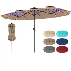 CostwayParasol de Jardin Double 400 x 210 cm avec LED Manivelle Pratiq... pas cher