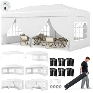 CostwayTonnelle de Jardin 3 x 6 M avec 4 Parois Amovibles Hauteur Régl... pas cher