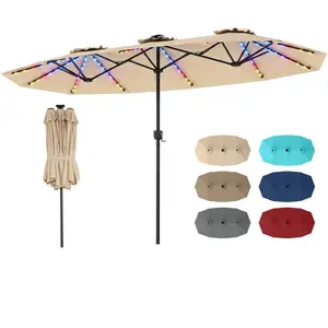 CostwayParasol de Jardin Double 400 x 210 cm avec LED Manivelle Pratiq... pas cher