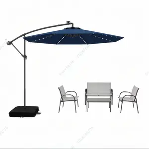 CostwayParasol Déporté 3m LED Solaire Imperméable Bleu + Salon de Jard... pas cher