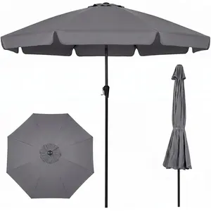CostwayParasol de Jardin Grand Parasol Bord Festonné avec Inclinaison Orientable 30° Bouton-Poussoir Poteau en Bois de Hêtre 8 Baleines Gris pas cher