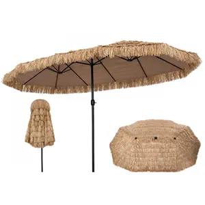 CostwayParasol Double Tropical en Paille 4,5x2,7m avec Manivelle Lisse... pas cher