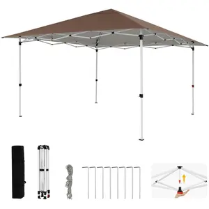 CostwayTonnelle de Jardin Pliable 3 x 3M Pop-Up Tente Pavillon avec Sac de Rangement Réglage en Hauteur Structure Métallique Imperméable Brun pas cher