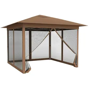 CostwayTonnelle Pliante 3x3M Imperméable à Fermeture Éclair Tonnelle de Jardin Réglable en Hauteur Barnum avec Cadre en Acier&Moustiquaire Marron pas cher