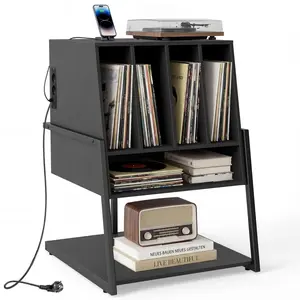 CostwayMeuble Vinyle Rangement Vinyle avec Prise Multiple Roulettes à ... pas cher