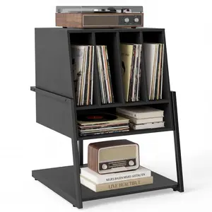 CostwayMeuble Vinyle Rangement Vinyle avec Grand Plateau Roulettes à F... pas cher