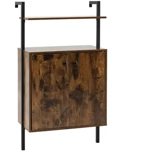 CostwayArmoire Murale 4 Niveaux avec 2 Portes 2 Étagères Ouvertes Cadre Métal Robuste Loquet Magnétique et Boutons Ronds Marron Rustique pas cher